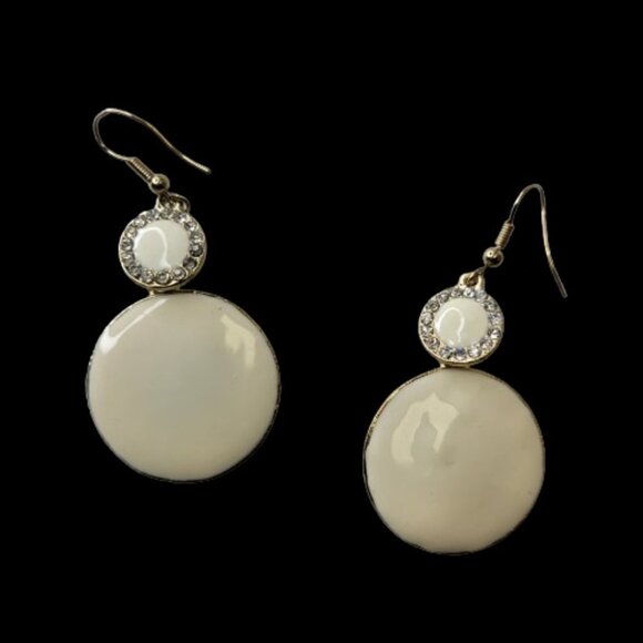 Cream White Round Drop Earrings - Picture 8 of 9